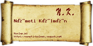 Németi Kálmán névjegykártya